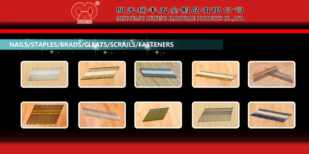 Ruifeng Brand Most Popular Type 28 Deg Wire Strip Pneumatic Collated Nails.