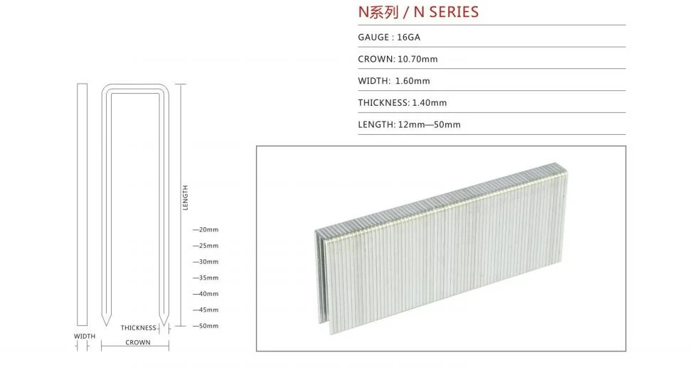 Best Quality Glue Collated N Series 16 Ga Pneumatic Staple Pin Nail